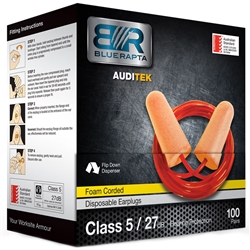 Blue Rapta Auditek 27dB CL5 Corded Earplugs (Bx 100pr)