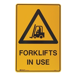 Warning Forklifts In Use Metal Sign 600x450mm