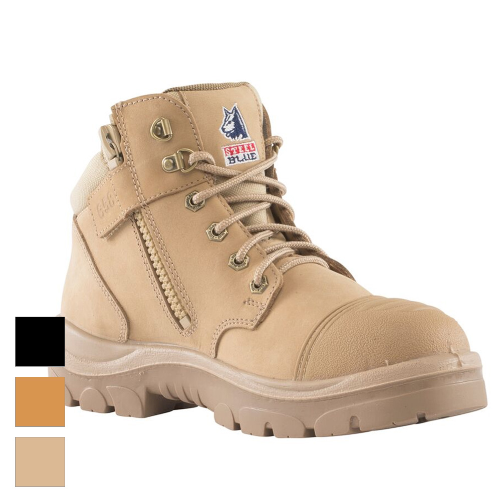 zip up steel toe work boots