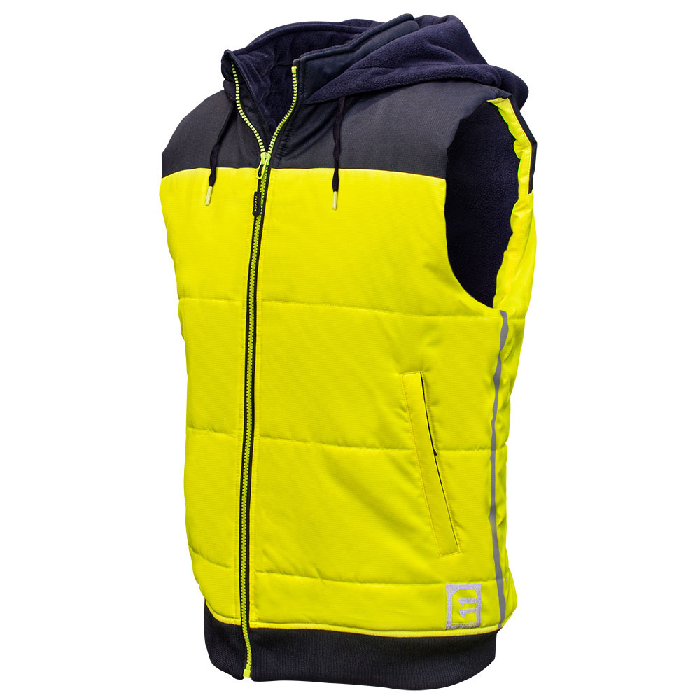 ELEVEN Workwear Hi-Vis Spliced Quilted Vest w/ Fleece Hood