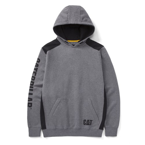 CAT Logo Panel Hooded Sweatshirt - Dark Heather Grey