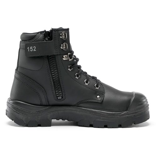 Steel blue argyle lace up safety boots with zip side