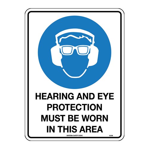 Mandatory Sign - Hearing And Eye Protection Metal Sign 300x225mm