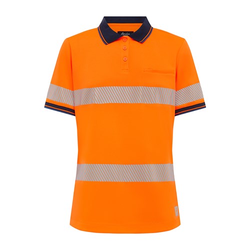 Amelia Womens W AEROCHILL Taped S/S Polo - HiVis Orange