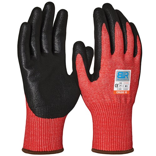 Blue Rapta 'CRUDE X5' Cut Resistant Flat Nitrile Palm Gloves BRX5CRU