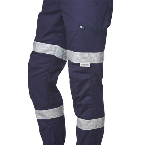 Men's cargo pants cuffed with reflective tape