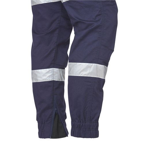 Cuffed work pants with reflective tape