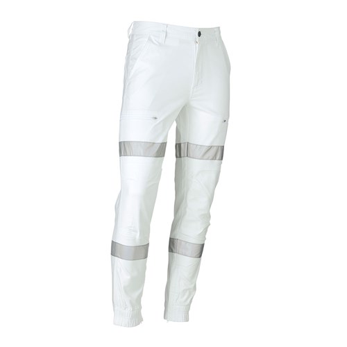 White Work Pants with Reflective Tape