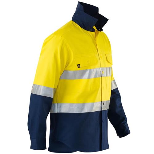 Yellow Navy cotton drill long sleeve hi-vis shirt