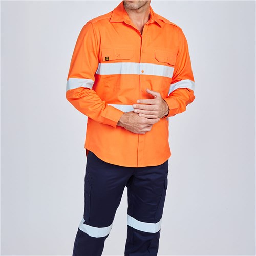 ELEVEN Workwear Hi-Vis 3M™ Taped Long Sleeve Drill Shirt Front