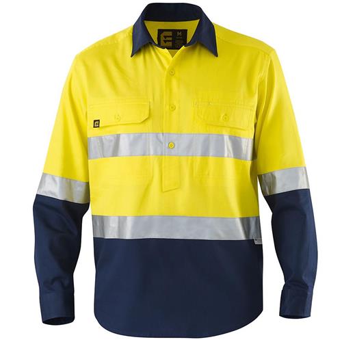 Hi Vis Spliced Closed front Long Sleeve Drill Shirt