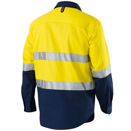 Yellow Navy Spliced Hi-Vis 3M™ 'Hoop' Taped Closed Front Drill Shirt