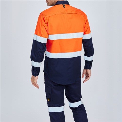 Orange Spliced Hi-Vis Cotton Drill Shirt with Reflective Tape Orange Front Rear