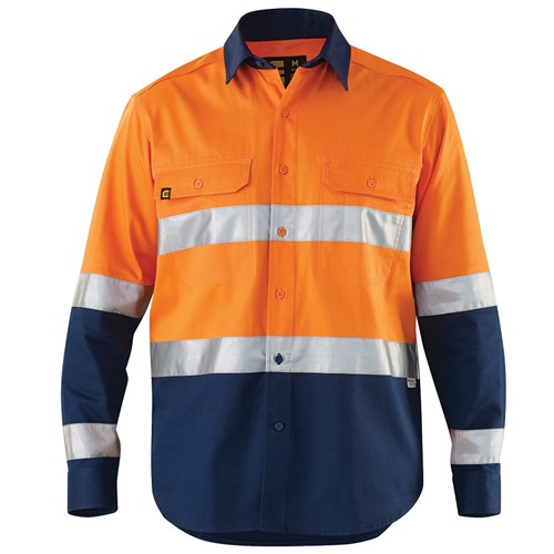 Orange Spliced Hi-Vis Cotton Drill Shirt with Reflective Tape