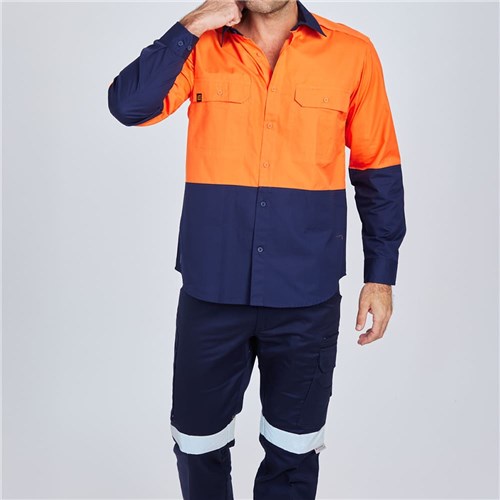 ELEVEN Workwear AEROCOOL Spliced Hi-Vis L/S Shirt Front