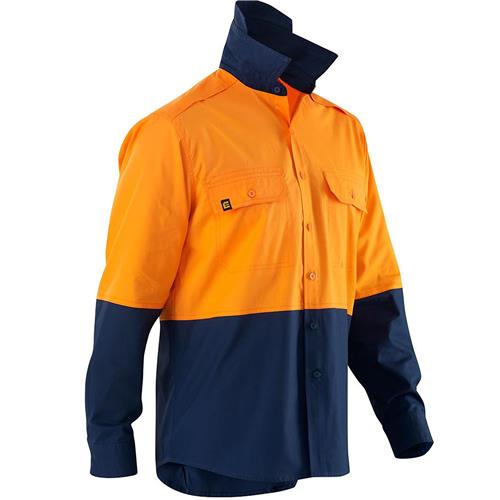 Hi Vis AEROCOOL Spliced Shirt L/S - Orange Navy