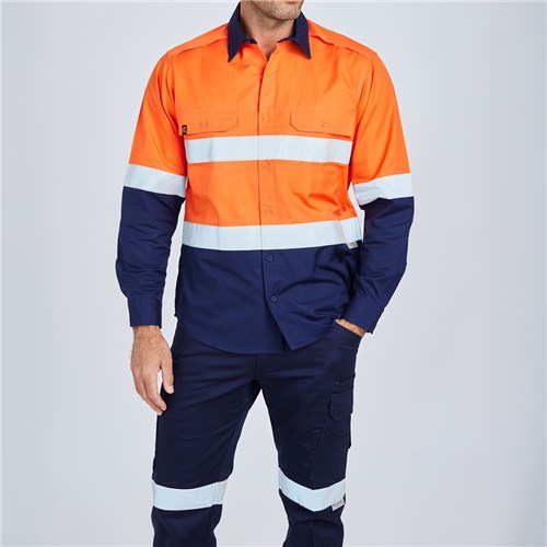 ELEVEN Workwear AEROCOOL Spliced Hi-Vis 3M™ 'Hoop' Taped Cotton Ripstop L/S Shirt Lifestyle