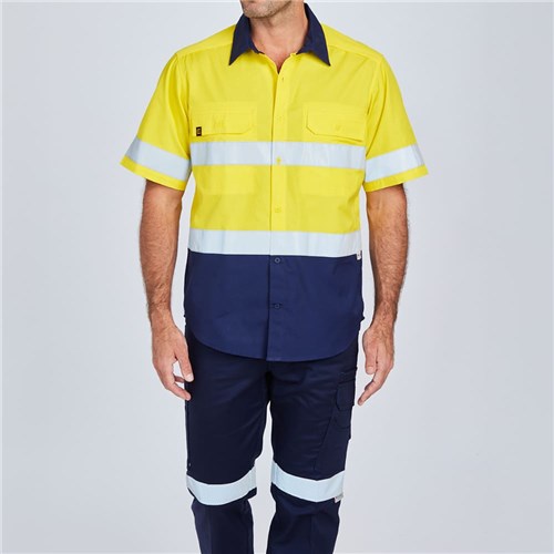 Hi vis short sleeve shirts - Yellow Navy Front