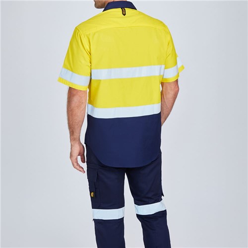 Hi vis short sleeve shirts - Yellow Navy Rear