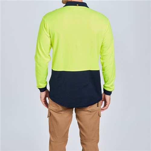 ELEVEN Workwear Spliced Cotton Back Hi-Vis L/S Polo Shirt Yellow Back
