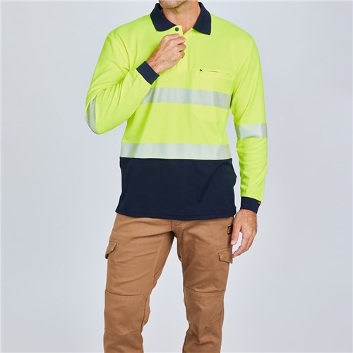 ELEVEN Workwear Spliced Hi-Vis Segmented 'Hoop' Taped L/S Polo Shirt _Front