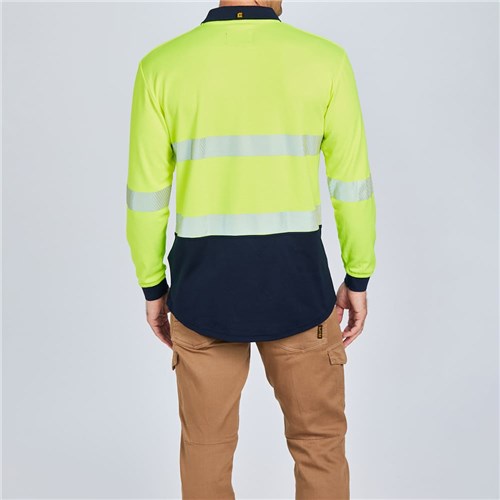 ELEVEN Workwear Spliced Hi-Vis Segmented 'Hoop' Taped L/S Polo Shirt  Rear
