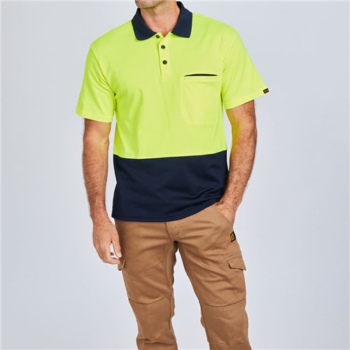 ELEVEN Workwear Spliced Hi-Vis Cotton Back Polo Shirt - Yellow Lifestyle 