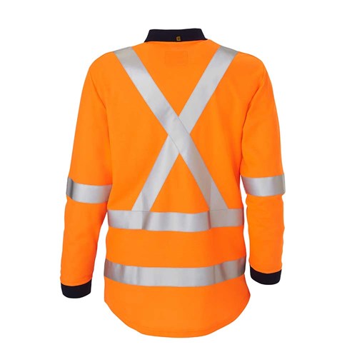 Orange Hi-Vis Spliced Long Sleeve Polo Shirt