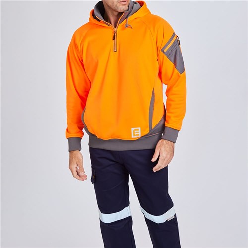 ELEVEN Workwear 1/4 Zip Hi-Vis Hoodie Orange Lifestyle
