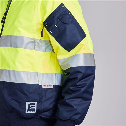 ELEVEN Workwear Hi-Vis Spliced 3M™ 'Hoop' Taped Bomber Jacket - Lifestyle side pocket 