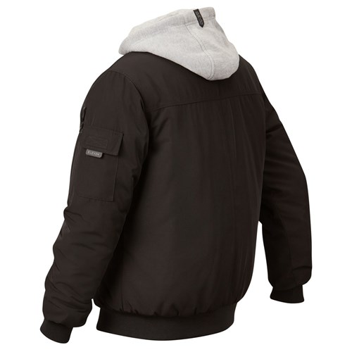 Black Quilted bomber jacket with detachable fleece hood