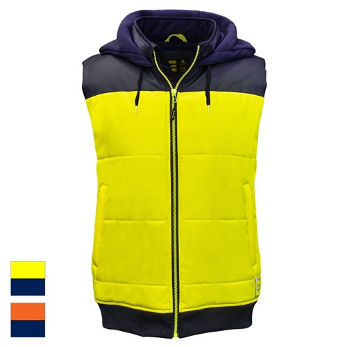 ELEVEN Workwear Hi-Vis Spliced Quilted Vest w/ Fleece Hood