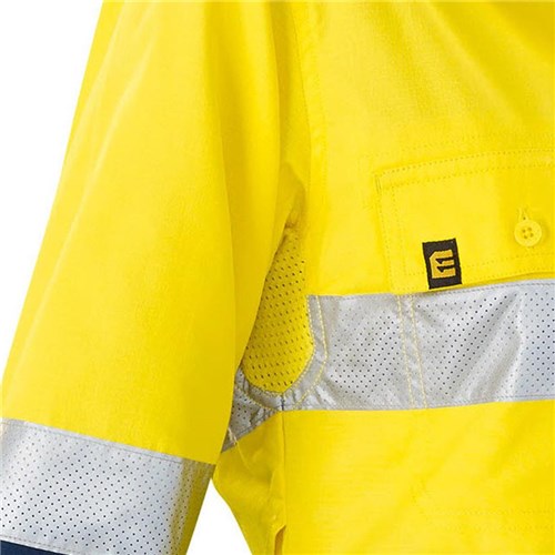 ELEVEN Workwear AEROCOOL Women’s Spliced Hi-Vis Perforated 3M™ 'Hoop' Taped Shirt - Yellow Navy