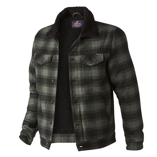 Yarn Dye Jacket with Sherpa Lining - Stone Green Check