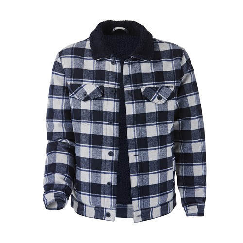 Yarn Dye Jacket with Sherpa Lining - Navy/Grey Check