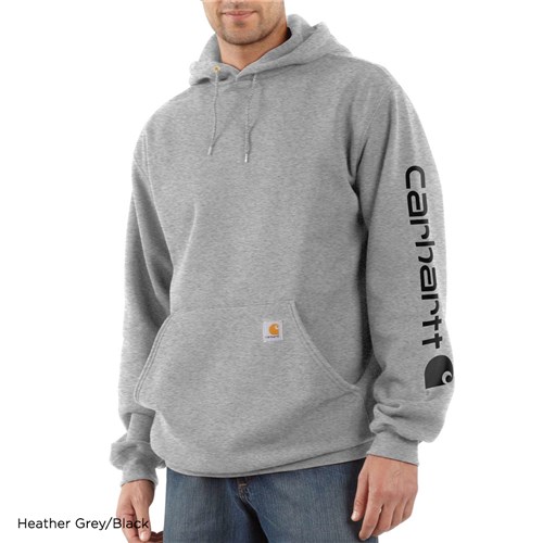 Carhartt Midweight Signature Sleeve Logo Hooded Sweatshirt - Heather Grey