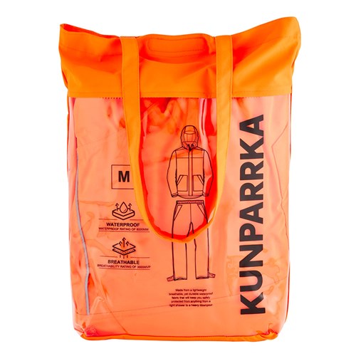 Waterproof jacket and pant set with a carry bag