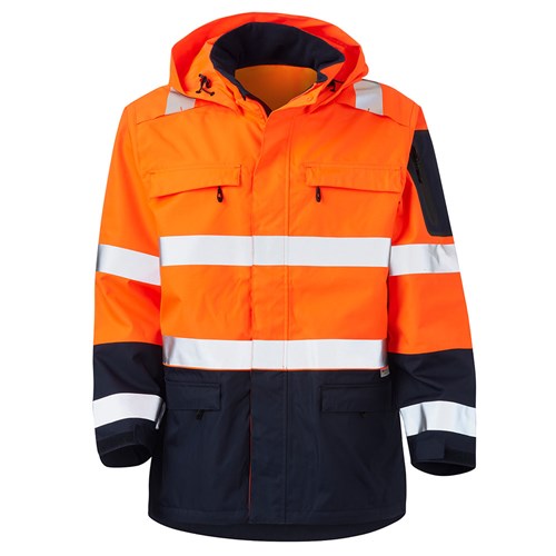 Orange hi vis jacket with hood