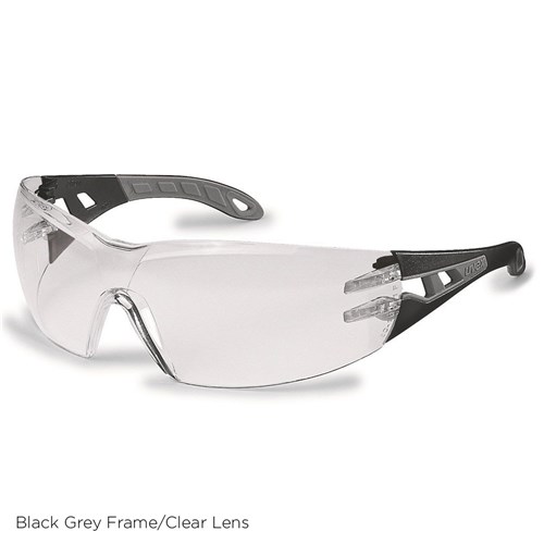 uvex Pheos Safety Glasses 9192 - Black Grey Frame Clear Lens