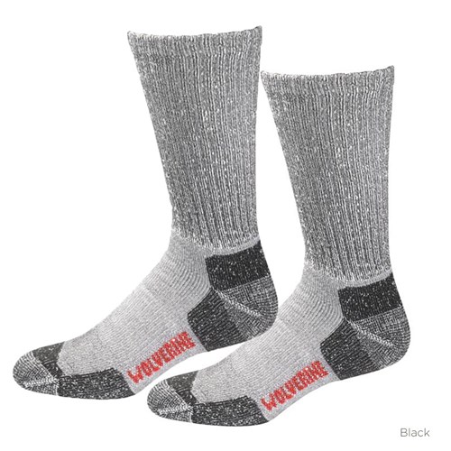 Wolverine Safety Toe Moisture Wicking Crew Work Socks - 2 Packs (RSEA Black)