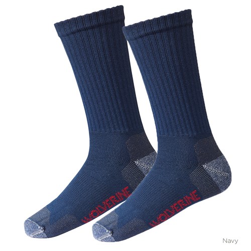 Wolverine Safety Toe Moisture Wicking Crew Work Socks - 2 Packs (Navy)