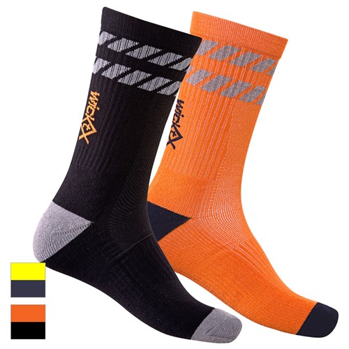 WickTX Mid Length Reflective Tape Work Socks - 2 Pack ( Hi Vis Orange Black)