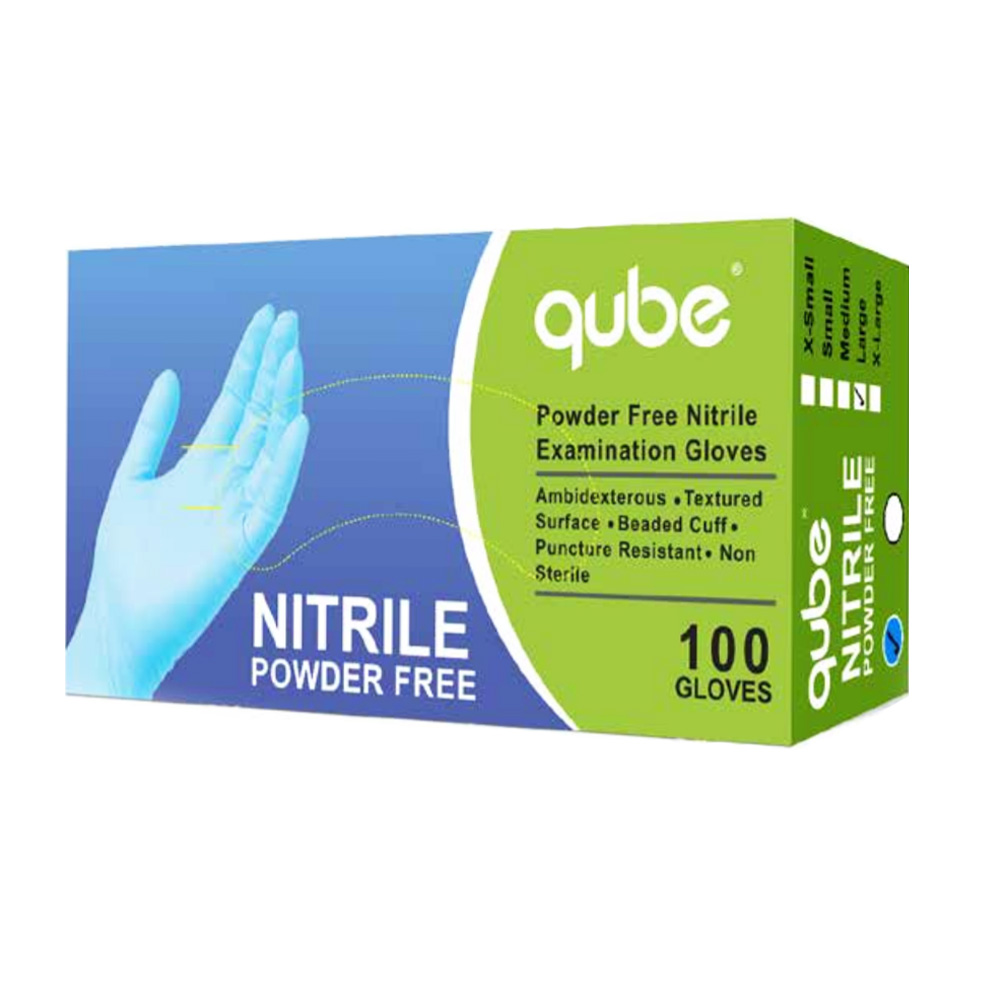 Qube Blue Nitrile Medical Examination Gloves (Bx 100) 6390
