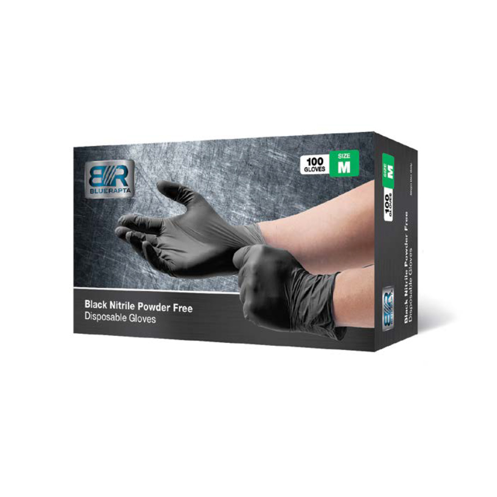 Blue Rapta Blue Rapta Disposable Black Nitrile Powder-Free Gloves (Box 100)
