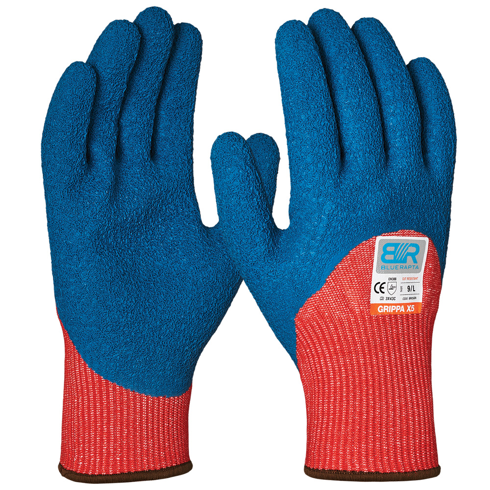 Blue Rapta Red Blue Rapta 'Grippa X5' Cut Resistant ¾ Latex Coated Gloves BRX5GRI