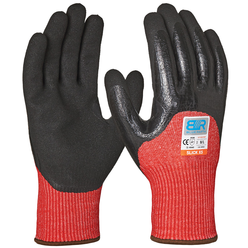 Blue Rapta 'SLICK X5' Cut Resistant ¾ Nitrile Coat w/ Sandy Palm Gloves