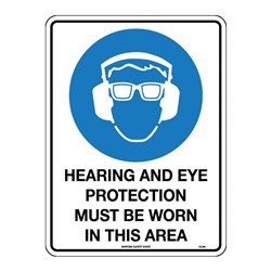 Mandatory Sign - Hearing And Eye Protection Metal Sign 450x300mm