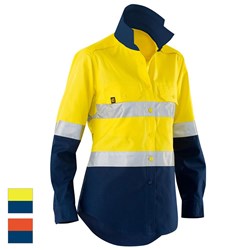 ELEVEN Workwear AEROCOOL Women’s Spliced Hi-Vis Perforated 3M™ 'Hoop' Taped Shirt - Yellow Navy