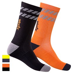 WickTX Mid Length Reflective Tape Work Socks - 2 Pack ( Hi Vis Orange Black)