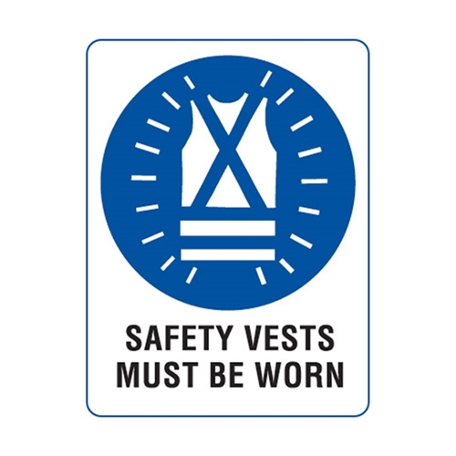 Mandatory Sign - Safety Vests Must Be Worn Poly Sign 300x225mm